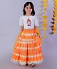 Lil' Drama Cotton Half Sleeves Tie & Dye Lehenga  Choli With Net Dupatta Sets - White And Orange