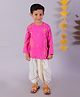 Lil' Drama Cotton Full Sleeves Floral Embroidered Kurta Dhoti Set - Pink And White