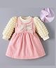 Kookie Kids Full Sleeves Textured Frock With Bow Applique - Pink