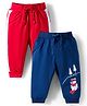 Doodle Poodle Cotton Looper Knit Full Length Lounge Pant With Animal Print Pack Of 2 - Navy Blue & Red
