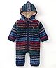Yellow Apple Knit Full Sleeves Winter Wear Hooded Romper With Stripes Design - Navy Blue