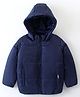 Yellow Apple Woven Full Sleeves Padded Hooded Solid Colour Jacket - Navy Blue