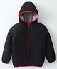Yellow Apple Woven Full Sleeves Padded Hooded Solid Colour Jacket - Black