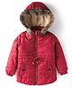Yellow Apple Woven Full Sleeves Solid Colour Hooded Padded Jacket - Coral