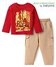 Babyoye Terry Knit Full Sleeves Jungle Printed T-Shirt & Lounge Pant Set - Red