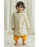 Tiber Taber Cotton Full Sleeves Ram Text Embroidered Angrakha Kurta Dhoti - Cream