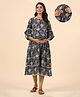 Ikk Kudi by Seerat Cotton Three Fourth Sleeves Floral Printed Maternity Dress With Concealed Zipper Nursing Access - Black & White