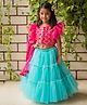 Fairies Forever Half Sleeves Sequin Embellished Choli & Lace Detailed Layered Lehenga With Dupatta - Pink And Blue