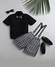 Jeet Ethnics Half Sleeves Solid Shirt With Checked Shorts Bow & Suspender Set - Grey