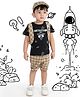 BAD BOYS Half Sleeves Space Theme Tee With Coordinating Checked Shorts Jacket & Cap - Khaki