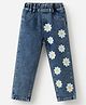 Kookie Kids Full Length Floral Printed Washed  Denim Jeans - Navy Blue