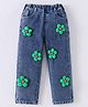 Kookie Kids Denim Full Length Washed Jeans With Floral Applique - Blue