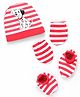 Babyhug Disney Interlock Knit Cap Mittens & Booties With 101 Dalmatians Red & White - Diameter 10 cm