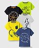KUCHIPOO Pack Of 5 Half Sleeves Text & Trees Printed Tees - Green Black Grey Yellow & Navy Blue