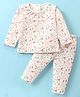 WOW Clothes Looper Knit Full Sleeves Night Suit With Birds Print & Frill Detailing - Pink