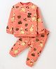 Wow Clothes Cotton Knit Full Sleeves Night Suit With Animals Print - Dark Peach