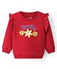 Doodle Poodle 100% Cotton Looper Knit Full Sleeves Sweatshirt With Floral Print & Frill Detailing - Red