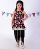 Lil Drama Cotton Sleeveless Floral Printed & Lace Embellished Kurta Dhoti Set - Black & Multi Colour