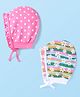Babyhug 100% Cotton Knit Polka Dot & Floral Printed Bonnet Bonnet Caps Pack of 2 - Pink & Green