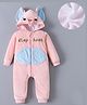 Kookie Kids Full Sleeves Hooded Winter Wear Romper With Elephant Face Applique & kangaroo Pockets- Baby Pink
