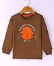 Doreme Single Jersey Knit Full Sleeves T-Shirt with Text Print - Light Brown