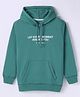Doreme Terry Knitted Full Sleeves Hooded Sweatshirt With Text Print & Kangaroo Pockets - Mint Green