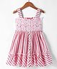 Pspeaches Sleeveless Striped Lace Up Detailed Dress - Red & White