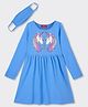 Pspeaches Cotton Full Sleeves Unicorn Printed Dress With Mask - Blue