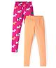 Pspeaches Pack Of 2 Animal Printed & Solid Leggings - Multi Colour