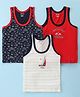 Revvo Junior Cotton Knit Sleeveless Vests with Nautical Theme Print Pack  of 3 - Red Grey & White