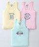 Revvo Junior Cotton Knit Sleeveless Set of Vests Skaters Print Pack of 3 -Blue Yellow & Pink