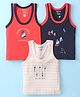 Revvo Junior Cotton Knit Sleeveless Set of Vests Sailors Print Pack of 3 -Rust Navy & Beige