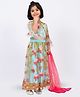 Elaisha Thee Fourth Sleeves Floral  Embroidered Top & Lehenga With Net Dupatta Set - Sea Green & Pink