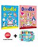 Doodle Colouring for kids - Blue and Pink Edition with 10 Wax Crayons : Coloring Book for Toddlers, Educational Coloring Book for Children, Coloring for Toddlers | Combo of 2 Colouring Books