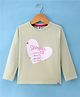 Teddy Sinker Knit Full Sleeves T-Shirt with Text & Heart Print - Beige