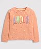 Tiny Girl Cotton Full Sleeves Amour Text Detailed  T Shirt - Peach