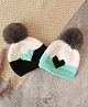 Woonie Pack Of 2 Handknitted Heart Detailed Colour Blocked Caps - White