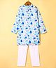 Robo Fry Silk Woven Full Sleeves Abstract & Foil Print Kurta Pyjama Set - Blue