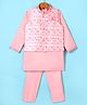 Robo Fry Jacquard Woven Full Sleeves Kurta Pyjama Set with Abstract Print Jacket - Pink