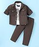 Robo Fry Viscose Knit Full Sleeves Solid Colour Shirt & Trouser Set with Text Printed T-Shirt - Brown