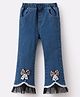 Kookie Kids Full Length Washed  Denim Jeans with Bow Applique & Frill Detailing -  Blue(Embroidery Design May Vary)