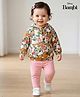 Babyoye Disney Full Sleeves Hooded Sweatshirt and Leggings Set with Bambi Graphics and Badge Detailing-Multicolor
