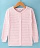 Smarty Girls Cotton Flat Knit Full Sleeves Front Open Sweater With Cable Knit Design - Pink