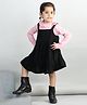 Aww Hunnie Corduroy Solid Dress With Full Sleeves Ruffle Design Top - Pink & Black