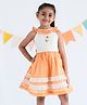 Soleilclo Sleeveless Floral Hand Embroidered Zari Striped Dress - Orange