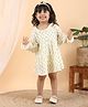 Polka Tots Cotton Full Sleeves Floral Printed Dress With Headband - Cream