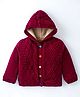 Yellow Apple Knitted Full Sleeves Hooded Sweatjacket With Cable Knit Design - Maroon