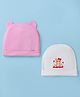 Doodle Poodle Interlock Knit Solid Color & Bear Printed Cap Pack of 2 Pink & White - Diameter 10 cm