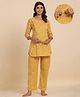 CRAFIQA Cotton Three Fourth Sleeves Abstract Printed With Concealed Zipper  Nursing Access Night Suit - Mustard