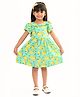 Nauti Nati Cotton Half Sleeves Lemon Printed Fit And Flare Dress - Green